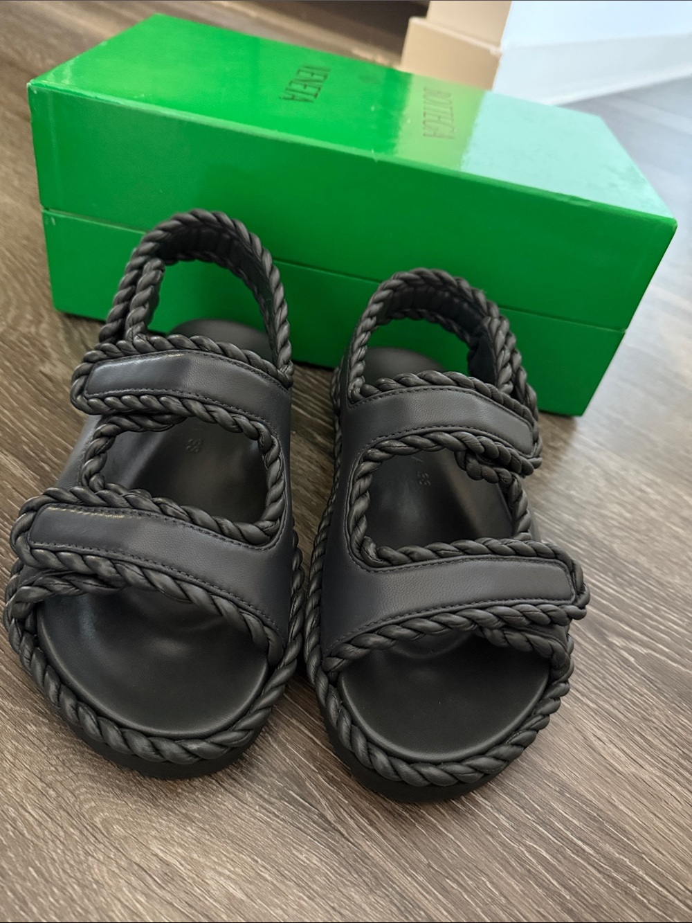 Bottega Veneta Black Braided-Strap Sandals